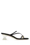 Stuart Weitzman Black Suede Lucite Sculpt Mules