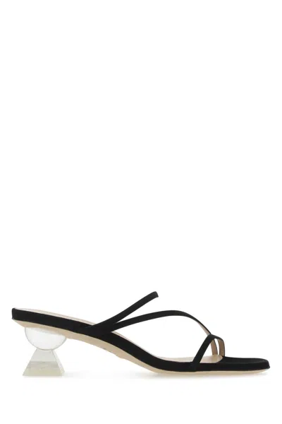 Stuart Weitzman Black Suede Lucite Sculpt Mules