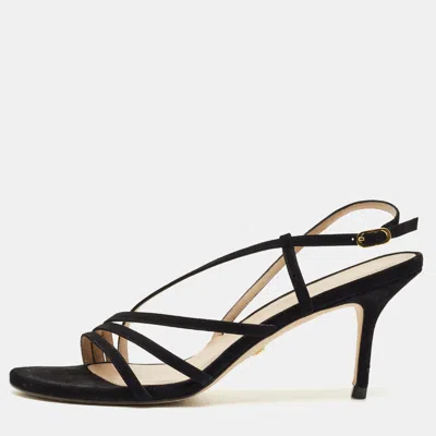 Pre-owned Stuart Weitzman Black Suede Melodies Ankle Strap Sandals Size 40