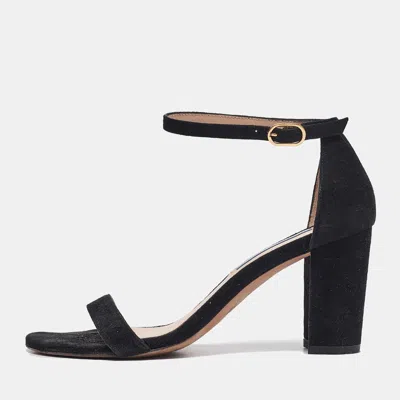 Pre-owned Stuart Weitzman Black Suede Nearlynude Sandals Size 37.5