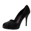 Stuart Weitzman Black Textured Fabric Criss Cross Open Toe Platform Pumps In Black
