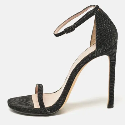 Pre-owned Stuart Weitzman Black Textured Suede Ankle Strap Open Toe Sandals Size 38