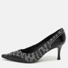 Stuart Weitzman Black/grey Signature Canvas And Patent Leather Embellished Pumps In Multi