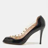 Stuart Weitzman Black Patent Leather And Pvc Studded Peep Toe Pumps In Multi