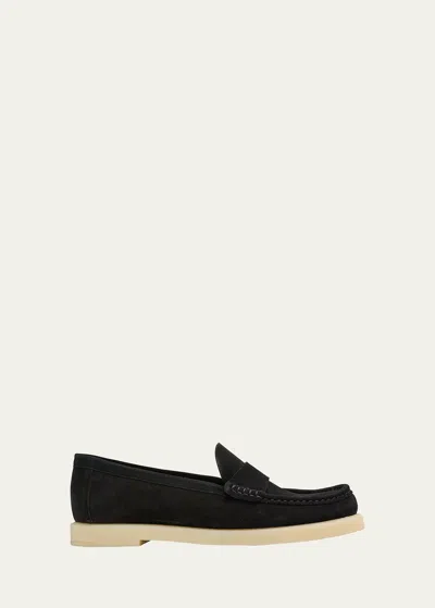 Stuart Weitzman Blake Luxe Suede Slip-on Loafers In Blackcream