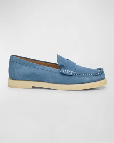 Stuart Weitzman Blake Luxe Suede Slip-on Loafers In Blue Steel Cream