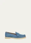 Stuart Weitzman Blake Luxe Suede Slip-on Loafers In Blue Steel Cream