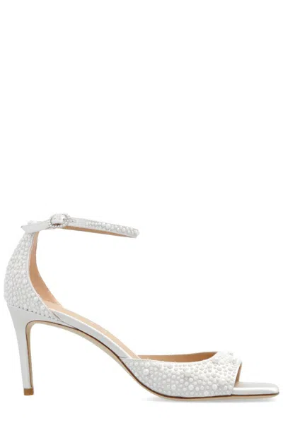 Stuart Weitzman Women's Bliss 75mm Imitation-pearl-embellished Satin Sandals In Cream Natural