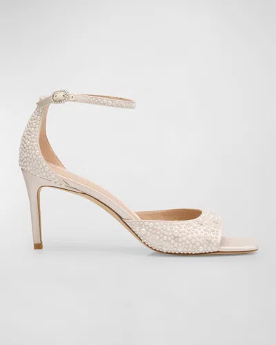 Stuart Weitzman Bliss Pearly Satin Ankle-strap Sandals In Cream Natural