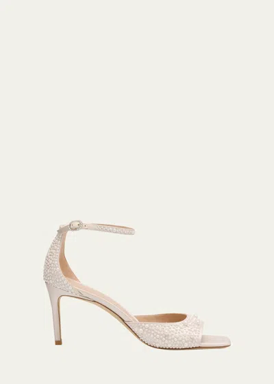 Stuart Weitzman Bliss Pearly Satin Ankle-strap Sandals In Cream Natural