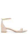Stuart Weitzman Patent Leather Sandals With Adjustable Ankle Strap In Beige