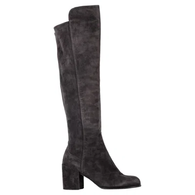 Stuart Weitzman Block-heel Knee-high Boots In Grey Suede In Gray