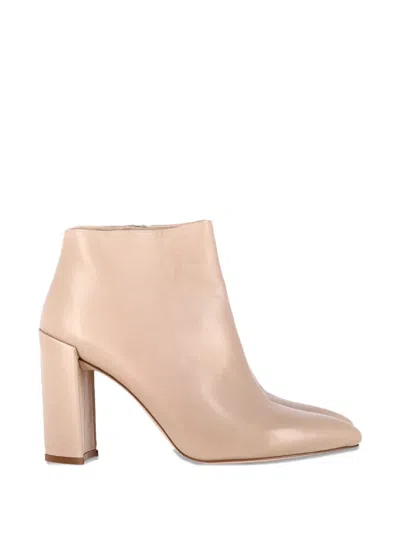 Pre-owned Stuart Weitzman Block-heel Leather Ankle Boots In Neutral