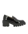 Stuart Weitzman Chunky Heel Platform Loafers In Glossy Patent Leather In Black