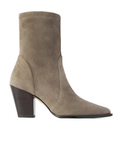 Stuart Weitzman Block Heel Stretch Ankle Boots In Neutral