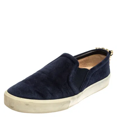 Pre-owned Stuart Weitzman Blue Suede Crystal Slip On Sneakers Size 38