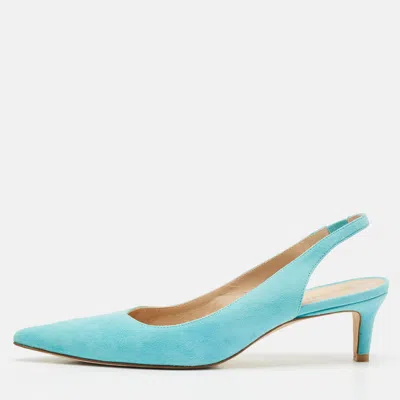 Pre-owned Stuart Weitzman Blue Suede Ryder Slingback Pumps Size 38