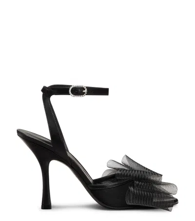 Stuart Weitzman Blushing Bow Mesh Ankle-strap Sandals In Black