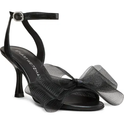 Stuart Weitzman Blushing Bow Mesh Ankle-strap Sandals In Black