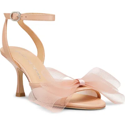 Stuart Weitzman Blushing Bow Mesh Ankle-strap Sandals In Ginger