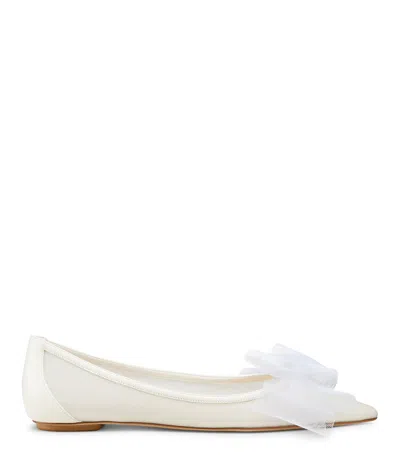 Stuart Weitzman Blushing Bow Ballerina Shoes In White