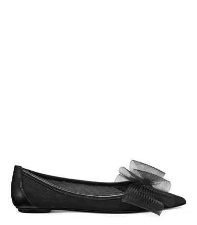 Stuart Weitzman Blushing Bow Mesh Ballerina Flats In Black