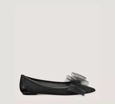 Stuart Weitzman Blushing Bow Mesh Ballerina Flats In Black