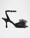 Stuart Weitzman Blushing Bow Mesh Ankle-strap Sandals In Black