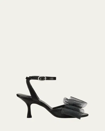 Stuart Weitzman Blushing Bow Mesh Ankle-strap Sandals In Black
