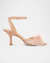 Stuart Weitzman Blushing Bow Mesh Ankle-strap Sandals In Ginger
