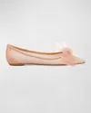 Stuart Weitzman Blushing Bow Mesh Ballerina Flats In Ginger