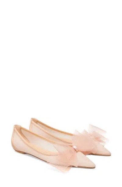 Stuart Weitzman Blushing Bow Mesh Ballerina Flats In Ginger