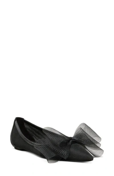 Stuart Weitzman Blushing Bow Mesh Ballerina Flats In Black