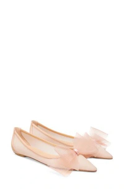Stuart Weitzman Blushing Bow Mesh Ballerina Flats In Ginger