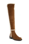 Stuart Weitzman 5050 Bold Suede Shearling Knee Boots In Deep Coffee/nat/deep Coffee
