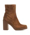 Stuart Weitzman Round Toe Zipped Anckle Boots In Brown