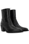 Stuart Weitzman Leather Block Heel Ankle Boots With Pointed Toe In Black