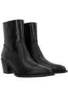 Stuart Weitzman Leather Block Heel Ankle Boots With Pointed Toe In Black