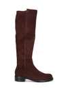 Stuart Weitzman Suede Knee-high Ankle Boots With Block Heel In Brown