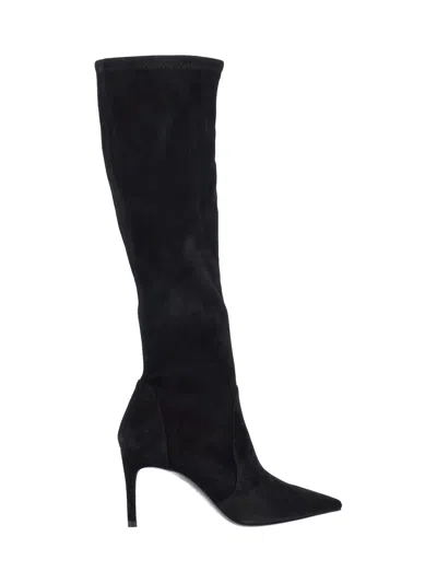 Stuart Weitzman 75mm Stuart Power Suede Knee-high Boots In Black
