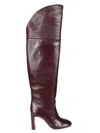 Stuart Weitzman Knee-high Brown Leather Boots With Polished Finish In Burgundy