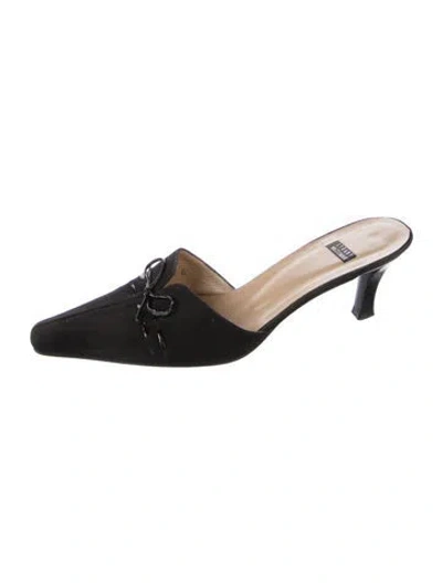Pre-owned Stuart Weitzman Bow Accents Mules In Black