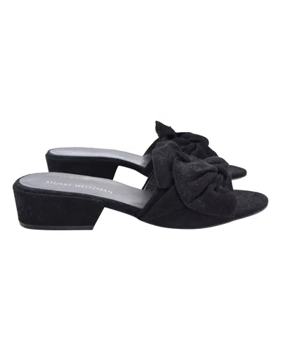 Stuart Weitzman Bow Block-heel Slides In Black Suede