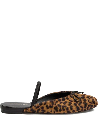 STUART WEITZMAN BOW-DETAIL LEOPARD-PRINT MULES