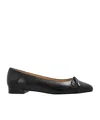 Stuart Weitzman Sleek Mixed Leather Bow Ballerina Flats In Black