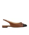 Stuart Weitzman Brown Slingback Ballet Shoes With Cap Toe And Bow Detail In Brown