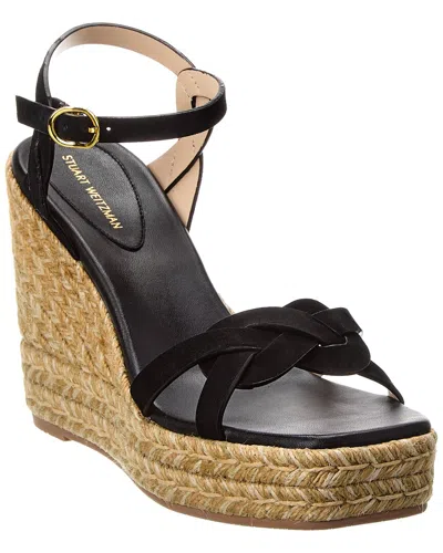 Stuart Weitzman Braided Platform Espadrille Wedge Sandal In Black