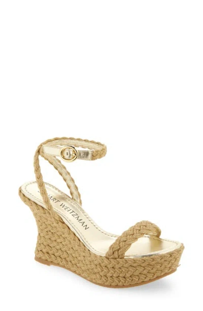 Stuart Weitzman Braida Strap Espadrille Wedge Sandal In Gold/natural