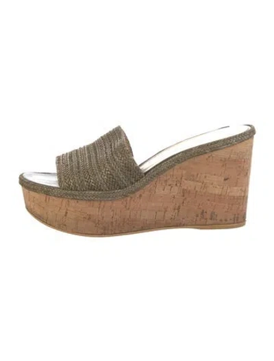 Pre-owned Stuart Weitzman Braided Accents Slides In Green