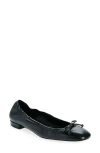 Stuart Weitzman Bria Leather Bow Ballerina Flats In Black